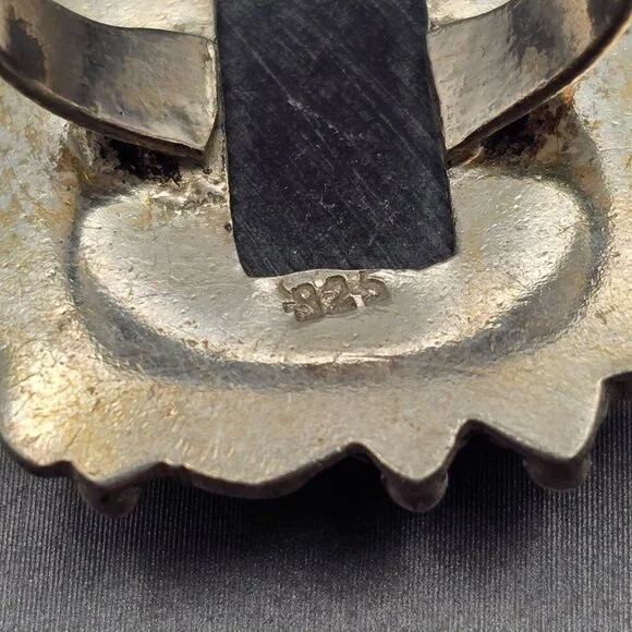 925 Sterling Silver Plt Abalone Shell Ring Size 8 Bezel Setting Statement - Picture 5 of 11